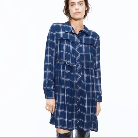 CHECKED Mini Shirt Dress 💙 - Picture 1 of 14